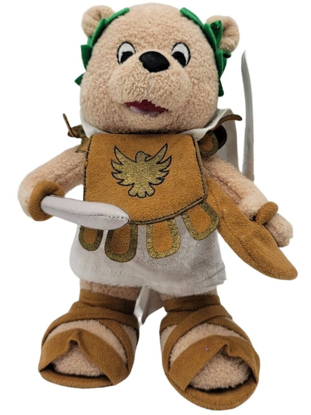 Caesars Palace Toga Teddy Bear Plush Brown 8" Gladiator Costume Sword Shield NEW